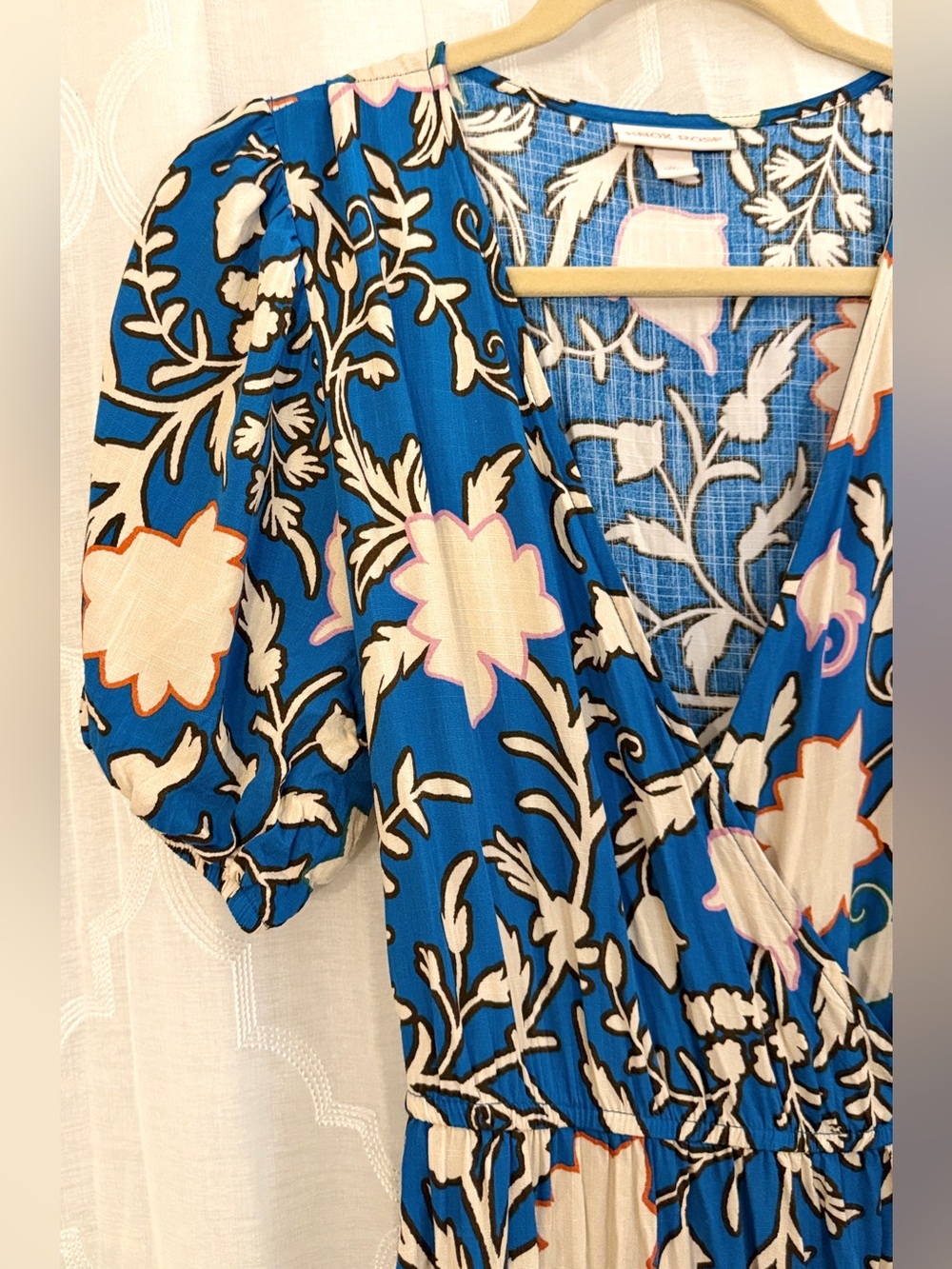 Knox Rose Blue Floral Wrap Dress Boho Ruffle Tie Waist Midi Dress Size Medium - Picture 10 of 16